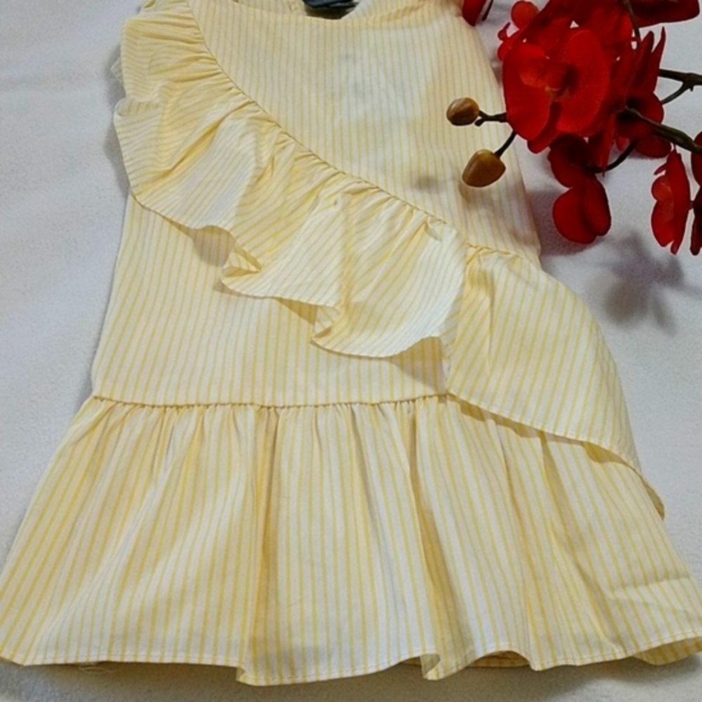 NEW Peplum Top Pastel Yellow Worthington Stretch Pullover Sleeveless Pinstripe M - Picture 4 of 8
